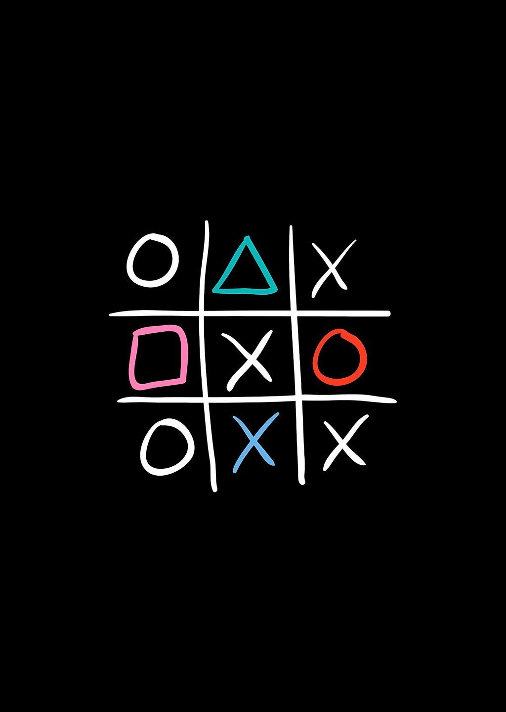 Tic-Tac-Toe Oyunu: Beyaz Taşlarla Siyah Arka Plan