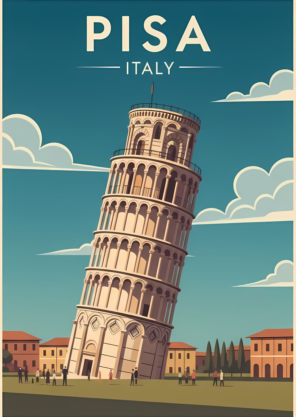 Pisa Kulesi: Retro Stili Seyahat Poster