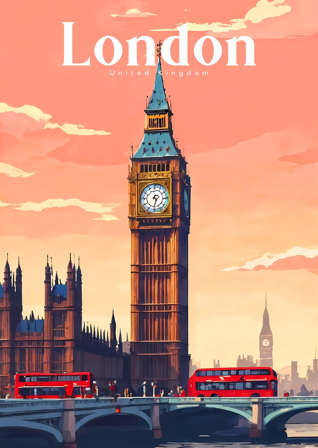 Golden Hour Over Big Ben – Retro Anime London Dreamscape
