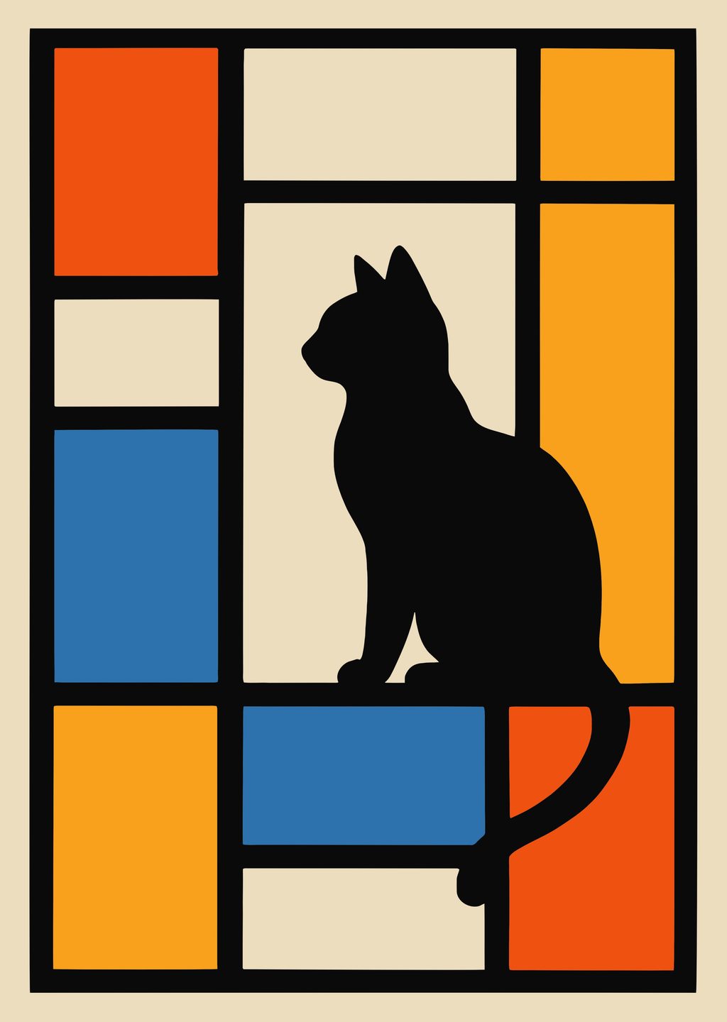 Penceredeki Kedi: Soyut Kompozisyon
