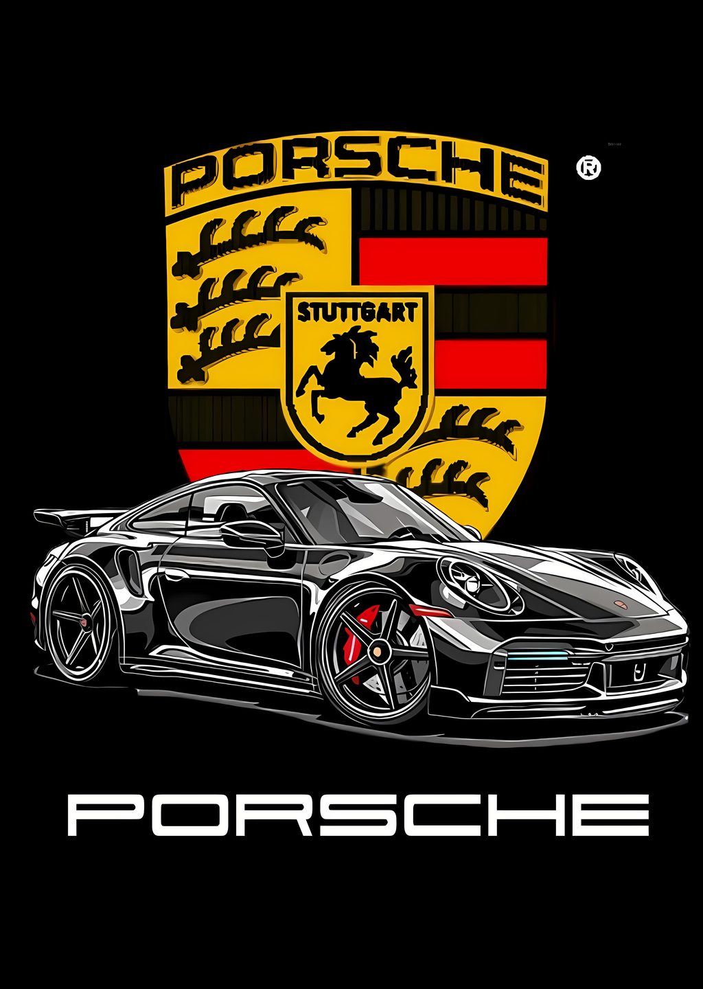Porsche Logosu ve Araba Desenli Poster