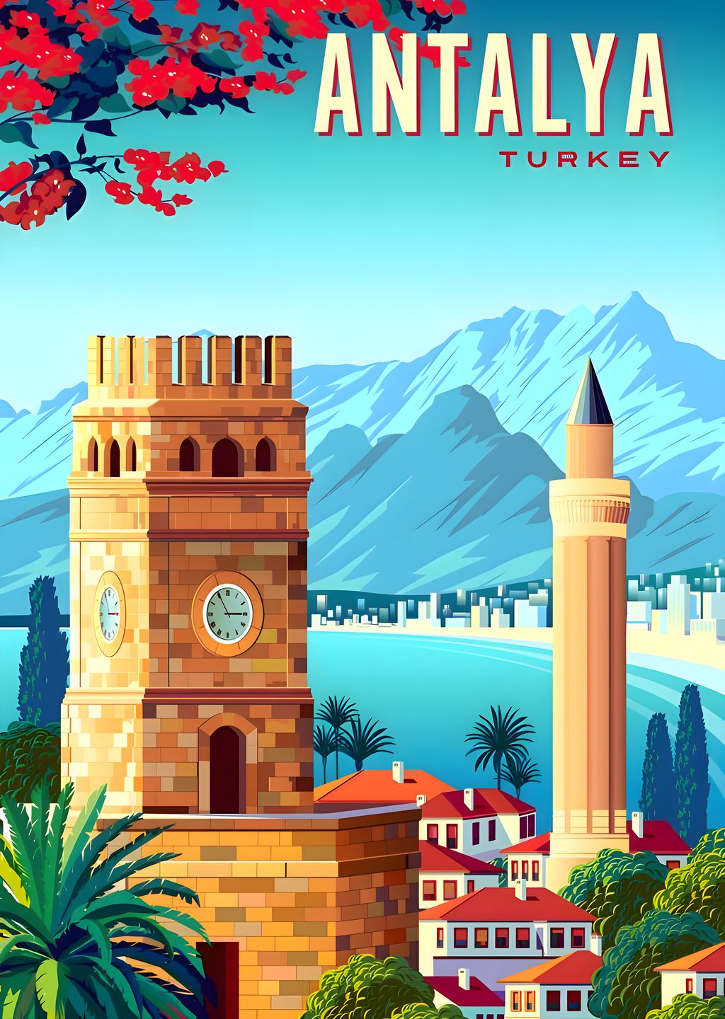 Antalya'da Saat Kulesi ve Dağlar