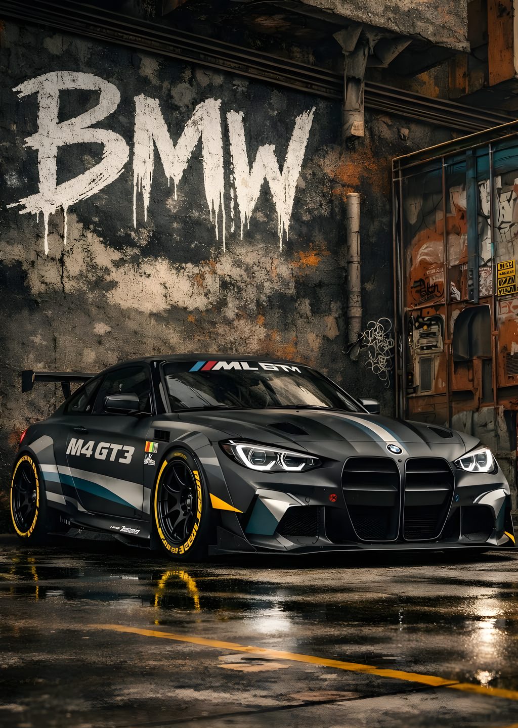 BMW M4 GT3: Graffiti Kaplı Binada Parklanan Yarış Arabası