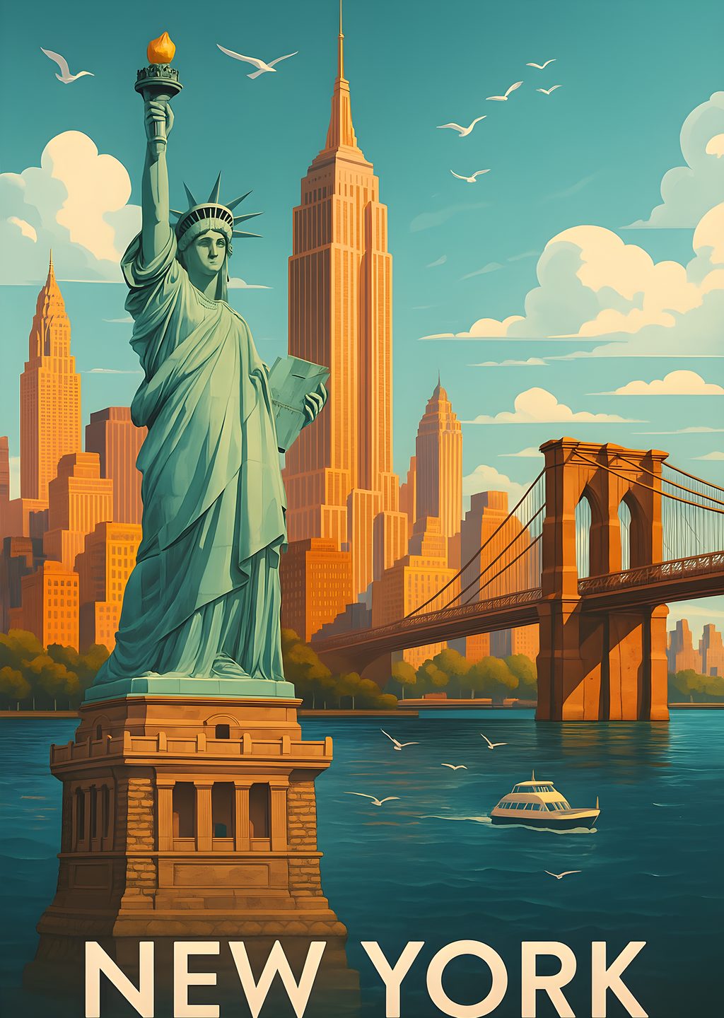 New York: Statue of Liberty ve Manhattan Gölgesi