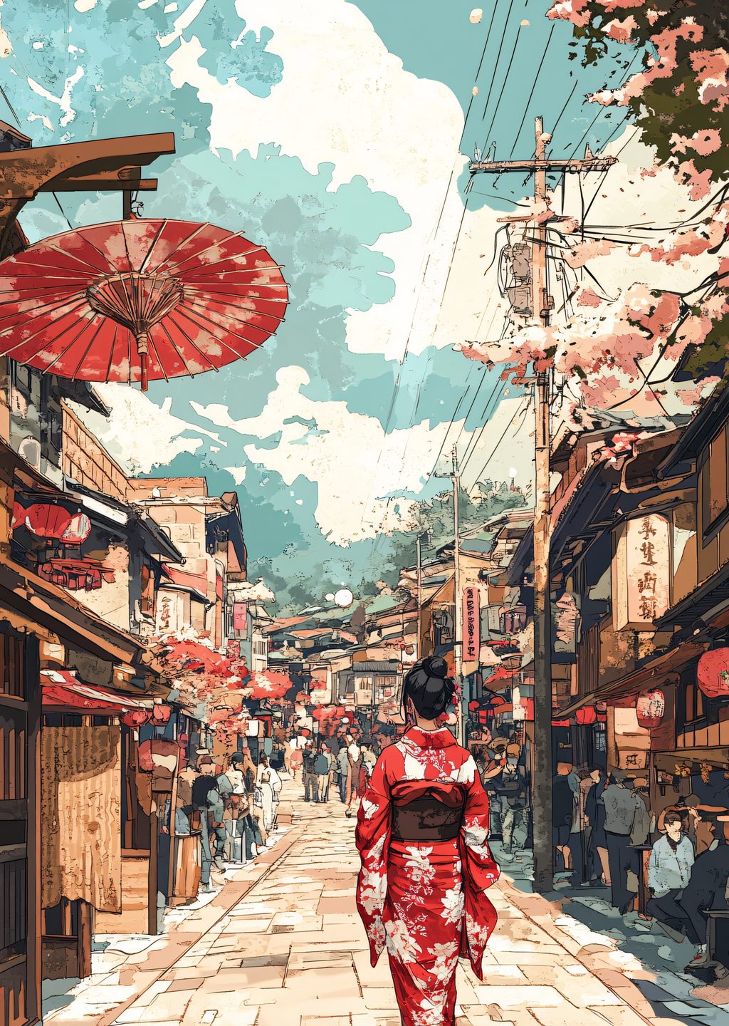 Japon Sokağı ve Kimono Giyen Kadın