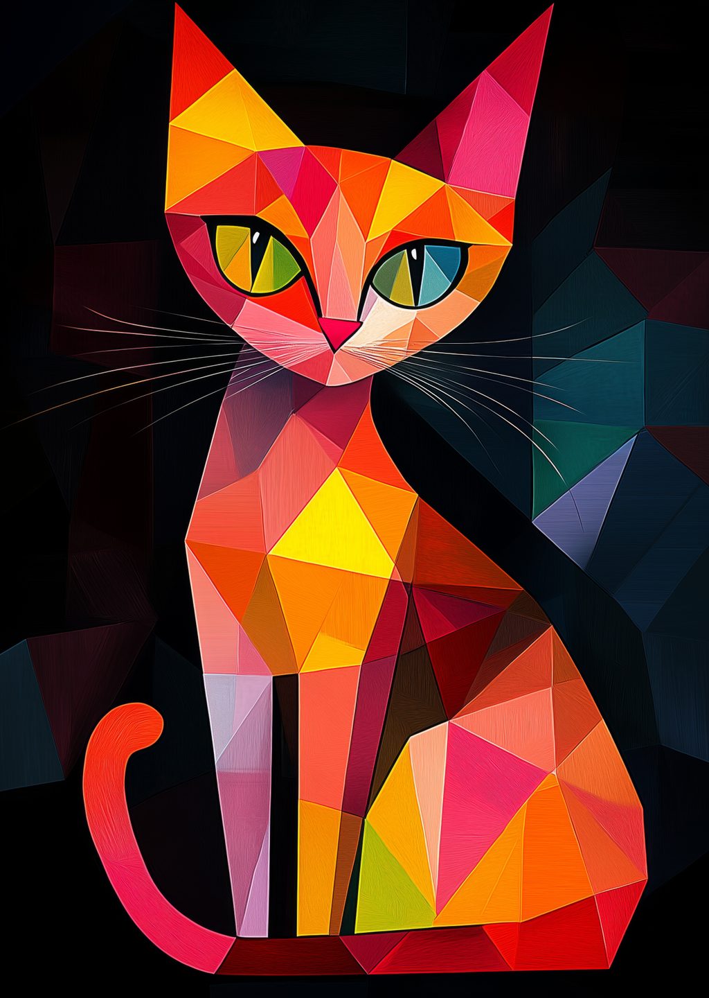 Renkli Geometrik Kedi İllüstrasyonu