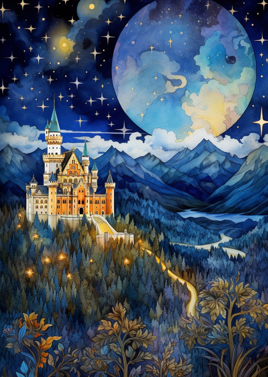 Fantastik Şato ve Gece Gökyüzü