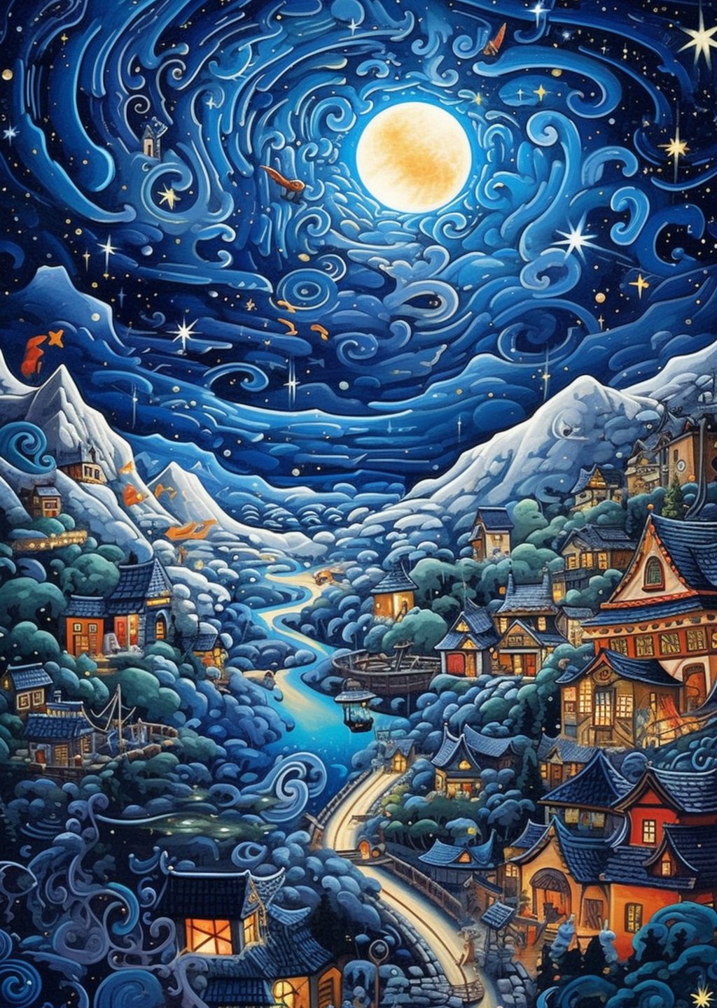 Gece Manzarası: Ay Işığında Bir Kasaba