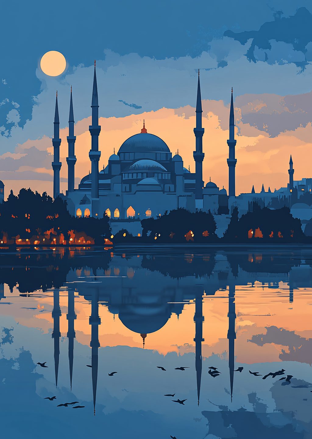 İstanbul Silueti: Mavi Camii ve Gün Batımı