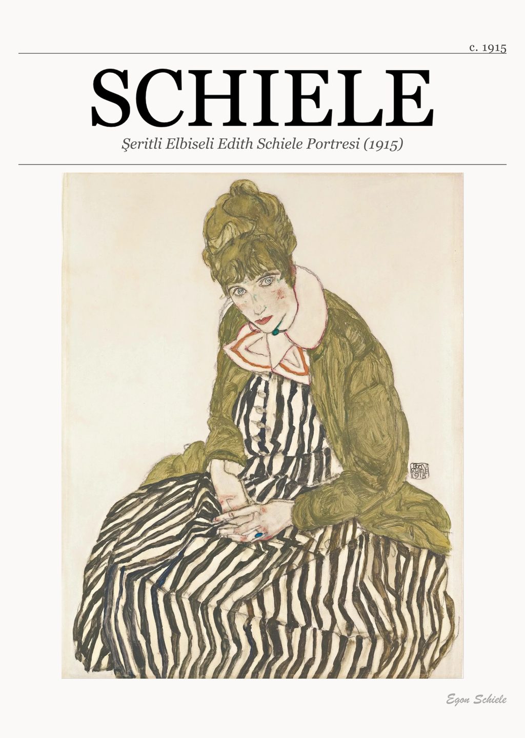 Şeritli Elbiseli Edith Schiele Portresi