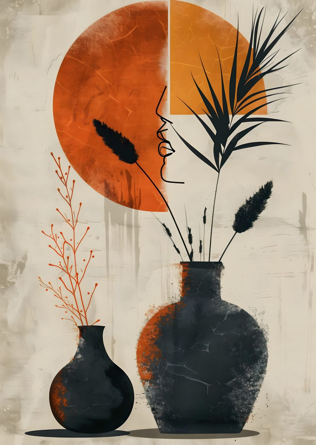 Minimalist Vazo ve Doğa Desenli Sanat