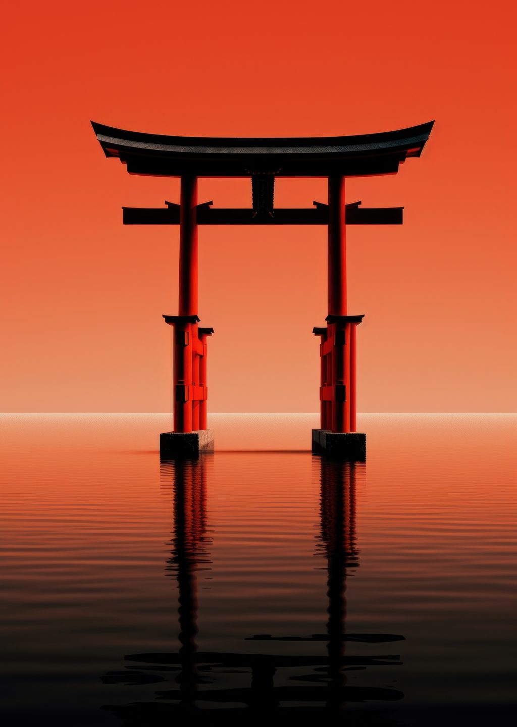Japon Torii Kapısı: Gün Batımında Yansıma