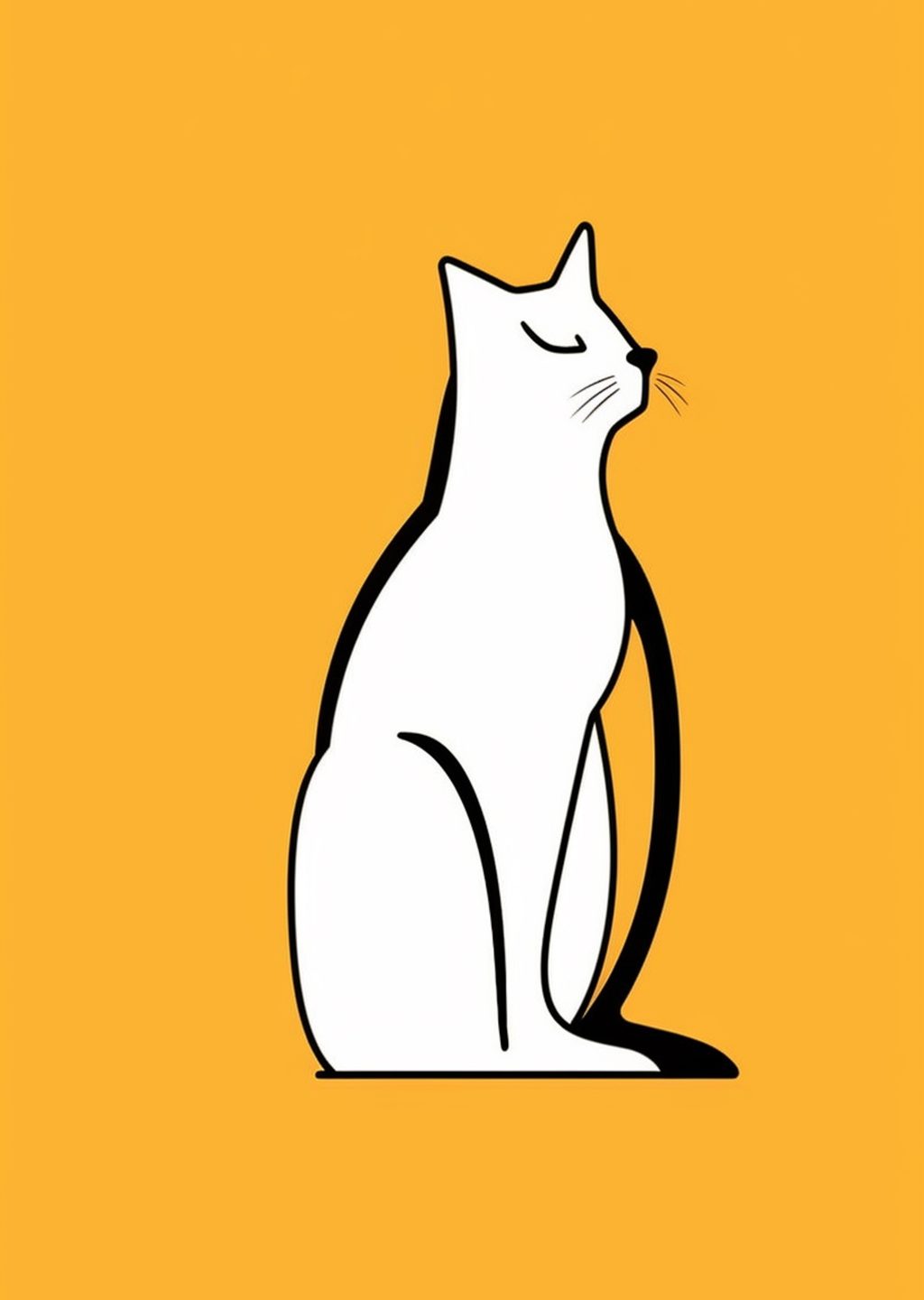 Minimalist Beyaz Kedi İllüstrasyonu